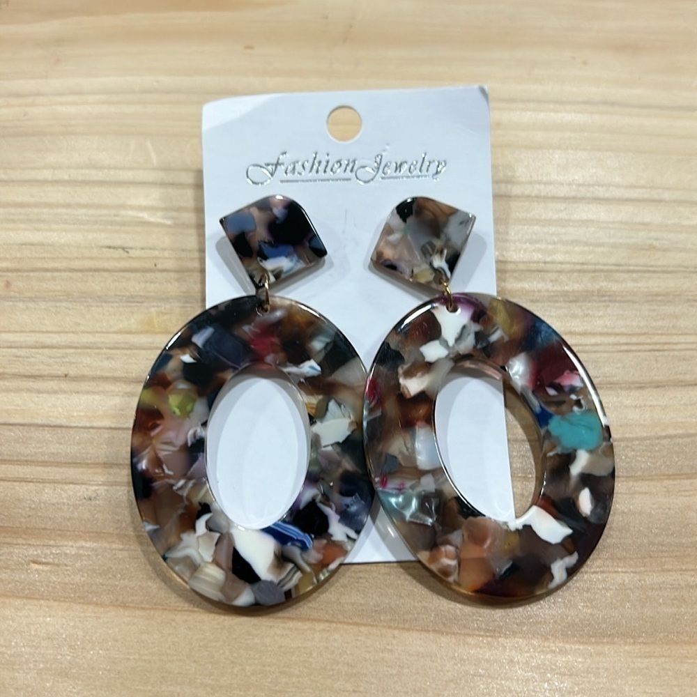 Acrylic Art Deco Multicolored Geometric Boho Post Back Earrings